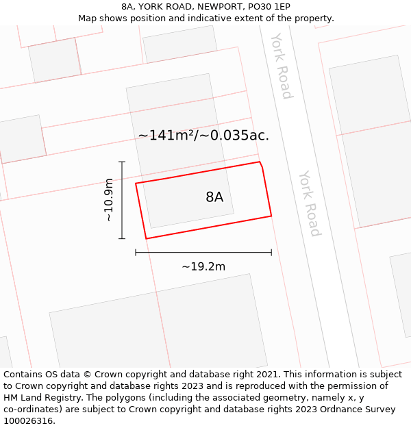 8A, YORK ROAD, NEWPORT, PO30 1EP: Plot and title map