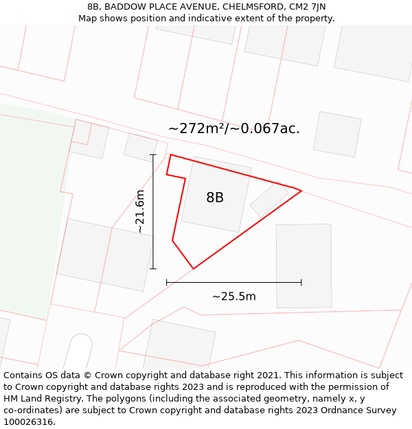 8B, BADDOW PLACE AVENUE, CHELMSFORD, CM2 7JN: Plot and title map