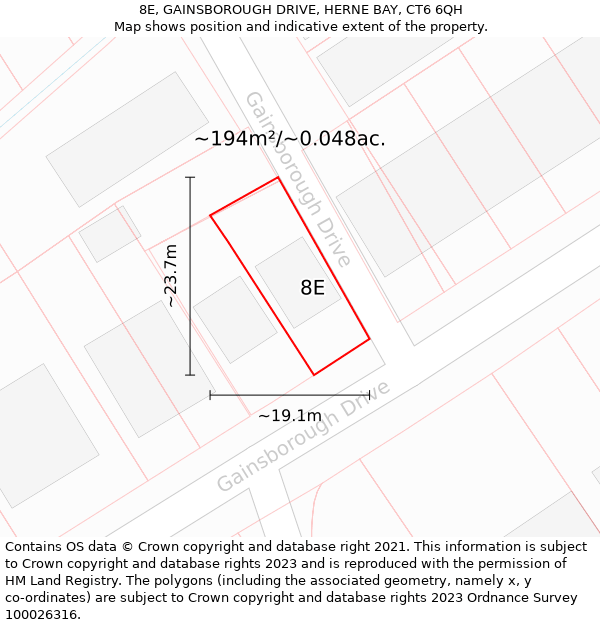 8E, GAINSBOROUGH DRIVE, HERNE BAY, CT6 6QH: Plot and title map