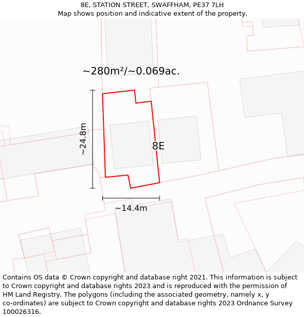 8E, STATION STREET, SWAFFHAM, PE37 7LH: Plot and title map