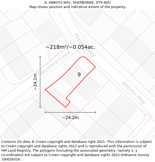 9, ABBOTS WAY, SHERBORNE, DT9 6DU: Plot and title map