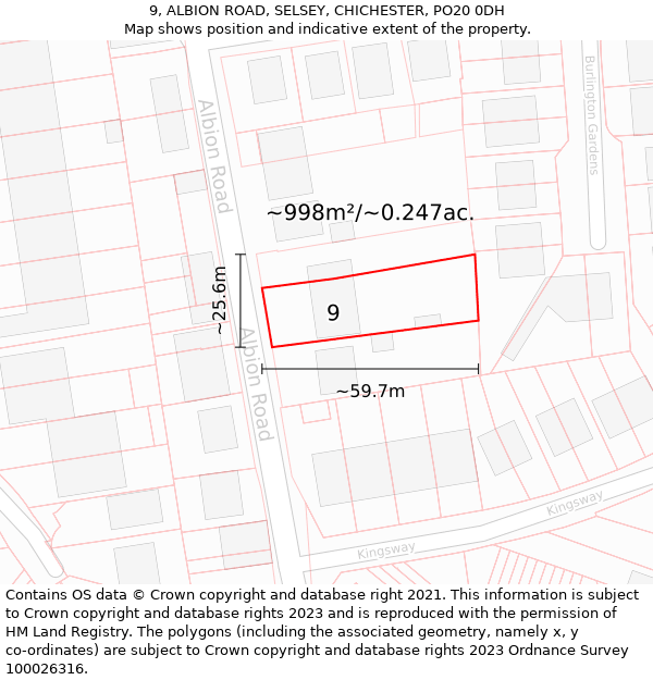 9, ALBION ROAD, SELSEY, CHICHESTER, PO20 0DH: Plot and title map