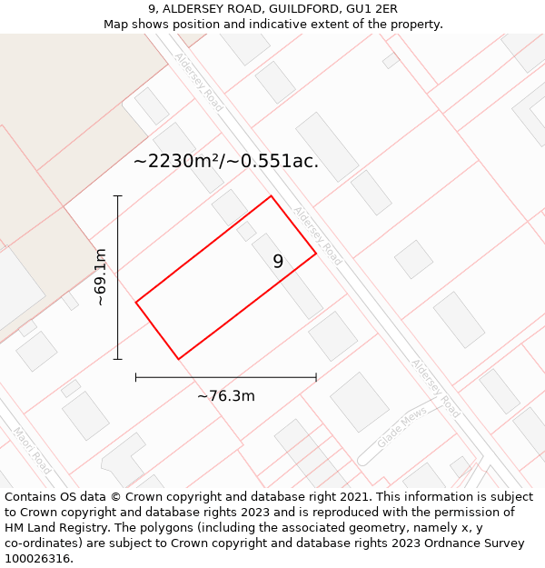 9, ALDERSEY ROAD, GUILDFORD, GU1 2ER: Plot and title map