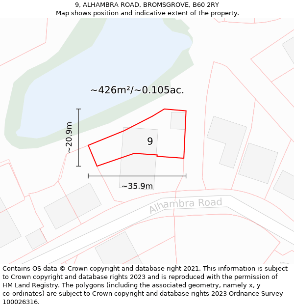 9, ALHAMBRA ROAD, BROMSGROVE, B60 2RY: Plot and title map