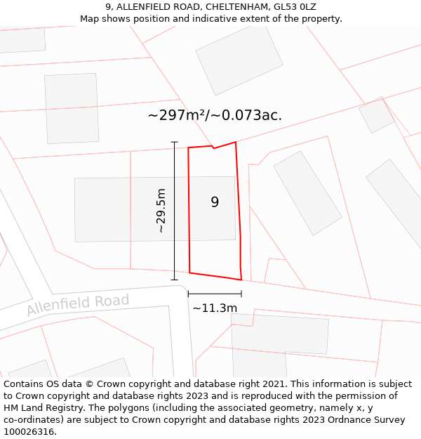 9, ALLENFIELD ROAD, CHELTENHAM, GL53 0LZ: Plot and title map