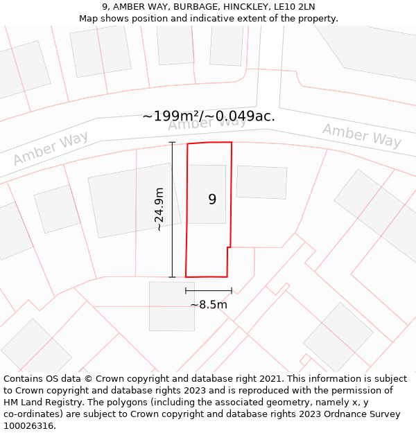 9, AMBER WAY, BURBAGE, HINCKLEY, LE10 2LN: Plot and title map