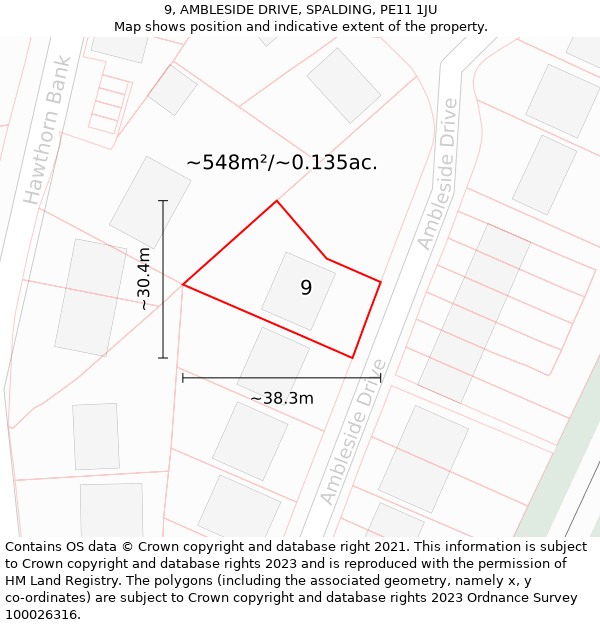 9, AMBLESIDE DRIVE, SPALDING, PE11 1JU: Plot and title map