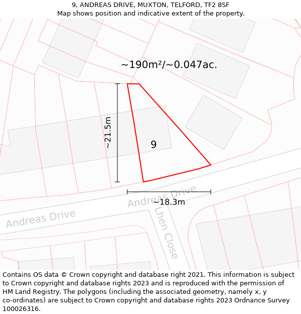 9, ANDREAS DRIVE, MUXTON, TELFORD, TF2 8SF: Plot and title map