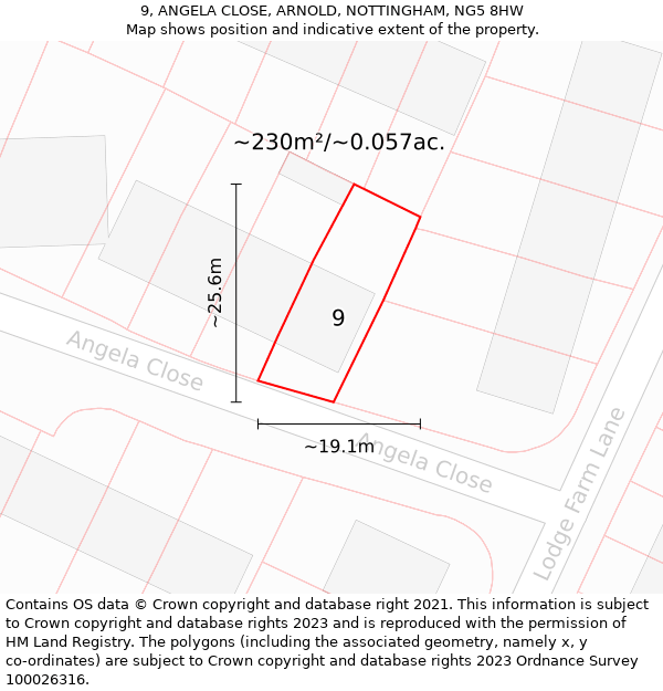 9, ANGELA CLOSE, ARNOLD, NOTTINGHAM, NG5 8HW: Plot and title map