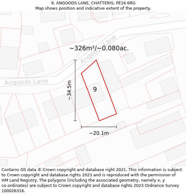 9, ANGOODS LANE, CHATTERIS, PE16 6RG: Plot and title map