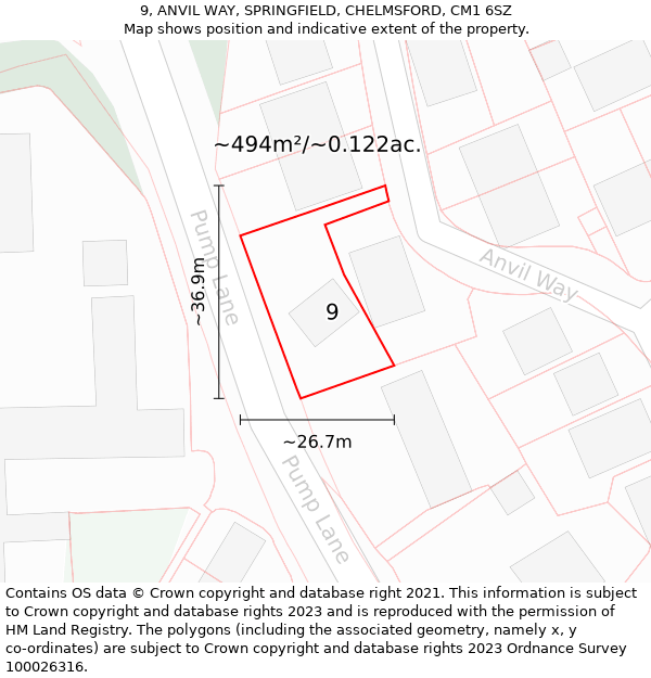 9, ANVIL WAY, SPRINGFIELD, CHELMSFORD, CM1 6SZ: Plot and title map