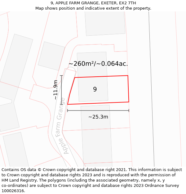 9, APPLE FARM GRANGE, EXETER, EX2 7TH: Plot and title map