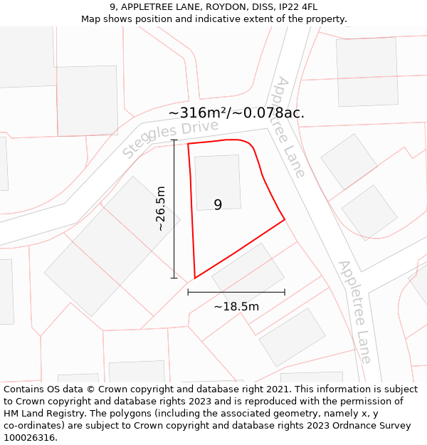 9, APPLETREE LANE, ROYDON, DISS, IP22 4FL: Plot and title map