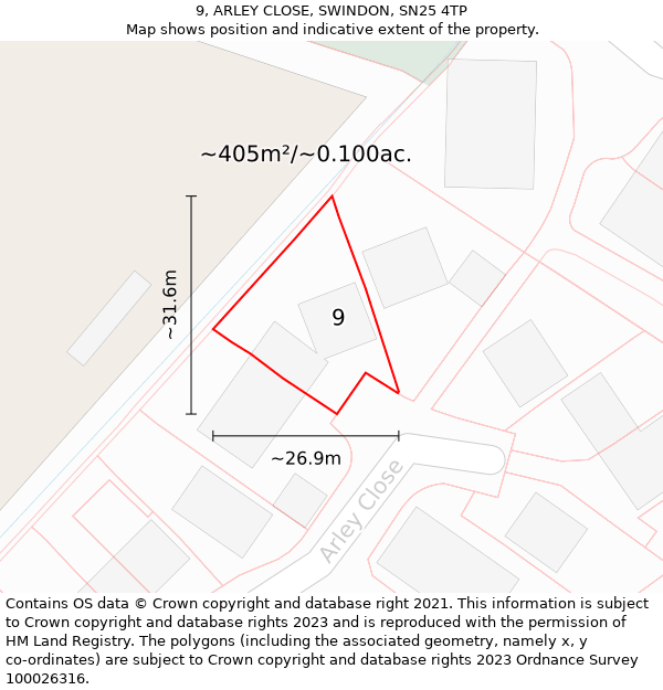 9, ARLEY CLOSE, SWINDON, SN25 4TP: Plot and title map