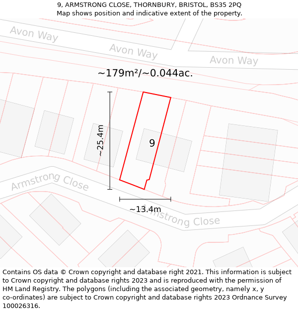 9, ARMSTRONG CLOSE, THORNBURY, BRISTOL, BS35 2PQ: Plot and title map