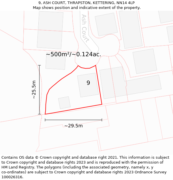 9, ASH COURT, THRAPSTON, KETTERING, NN14 4LP: Plot and title map