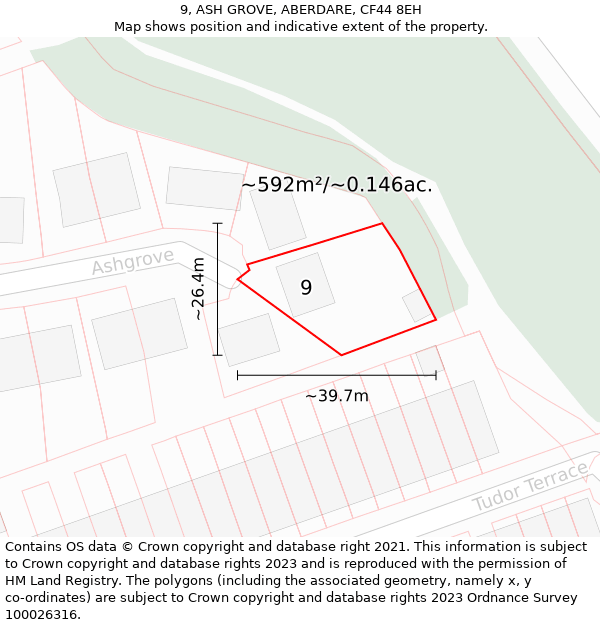 9, ASH GROVE, ABERDARE, CF44 8EH: Plot and title map