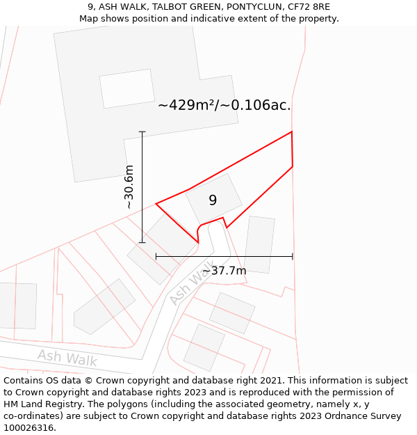 9, ASH WALK, TALBOT GREEN, PONTYCLUN, CF72 8RE: Plot and title map