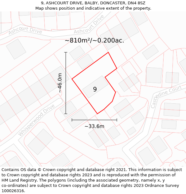 9, ASHCOURT DRIVE, BALBY, DONCASTER, DN4 8SZ: Plot and title map