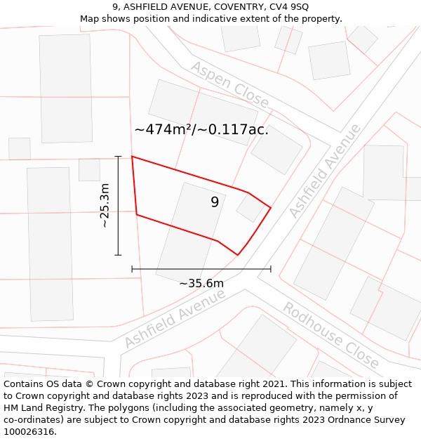 9, ASHFIELD AVENUE, COVENTRY, CV4 9SQ: Plot and title map