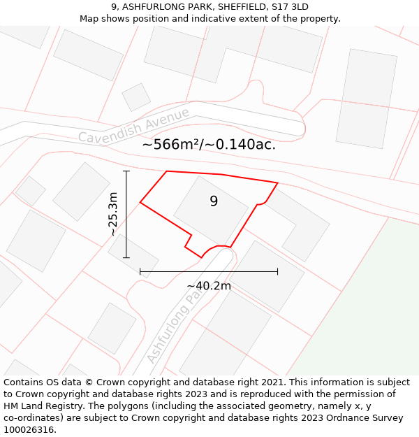 9, ASHFURLONG PARK, SHEFFIELD, S17 3LD: Plot and title map