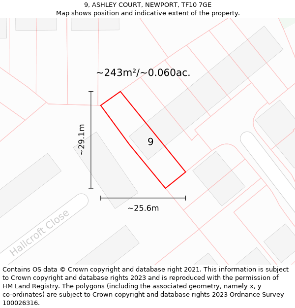 9, ASHLEY COURT, NEWPORT, TF10 7GE: Plot and title map