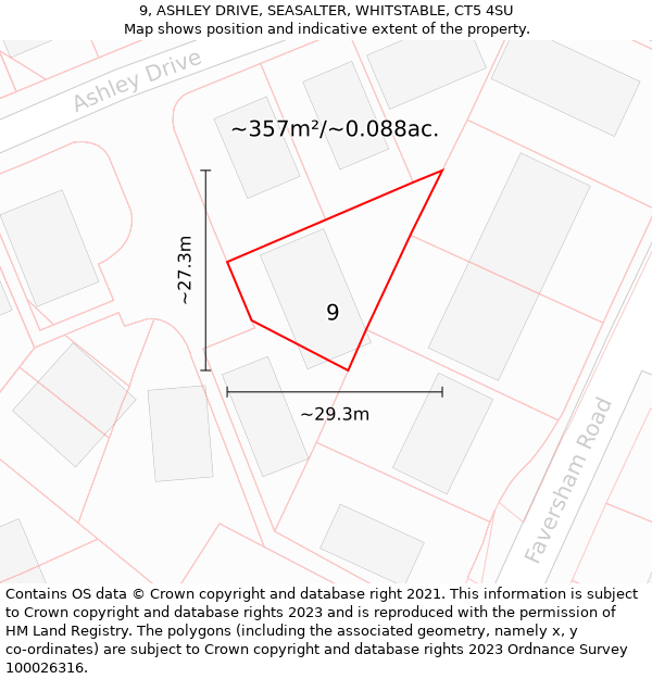 9, ASHLEY DRIVE, SEASALTER, WHITSTABLE, CT5 4SU: Plot and title map