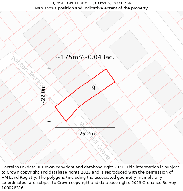 9, ASHTON TERRACE, COWES, PO31 7SN: Plot and title map