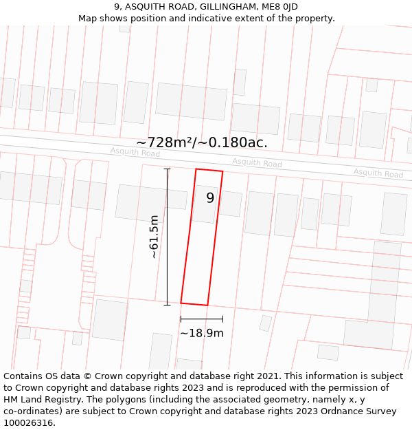 9, ASQUITH ROAD, GILLINGHAM, ME8 0JD: Plot and title map