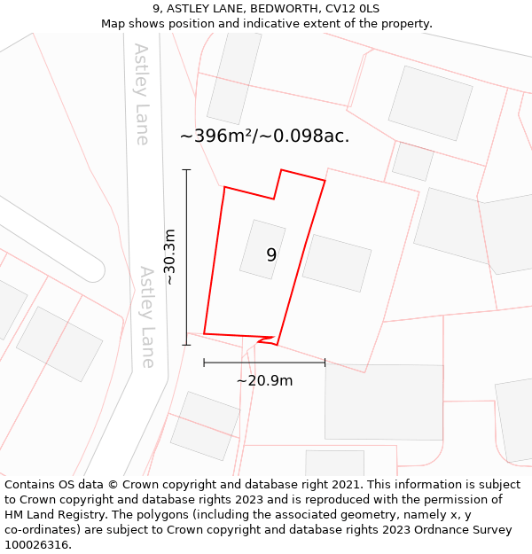 9, ASTLEY LANE, BEDWORTH, CV12 0LS: Plot and title map