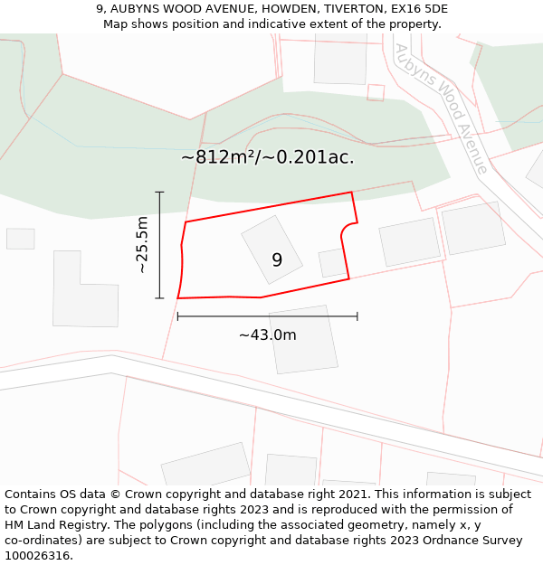 9, AUBYNS WOOD AVENUE, HOWDEN, TIVERTON, EX16 5DE: Plot and title map