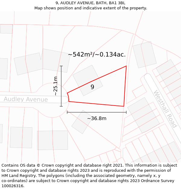 9, AUDLEY AVENUE, BATH, BA1 3BL: Plot and title map