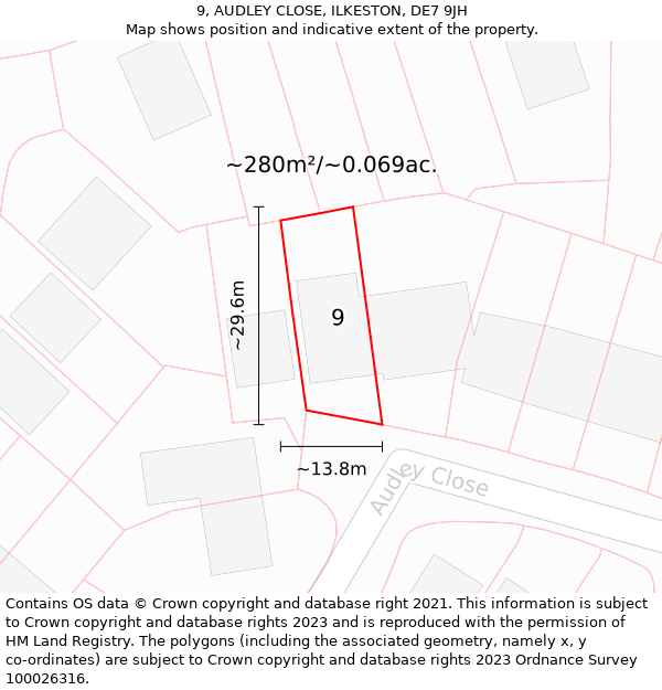 9, AUDLEY CLOSE, ILKESTON, DE7 9JH: Plot and title map