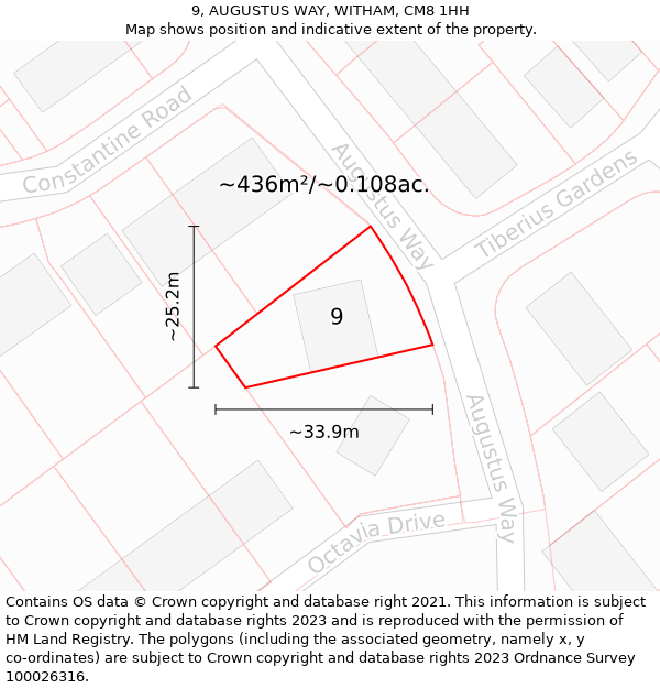9, AUGUSTUS WAY, WITHAM, CM8 1HH: Plot and title map
