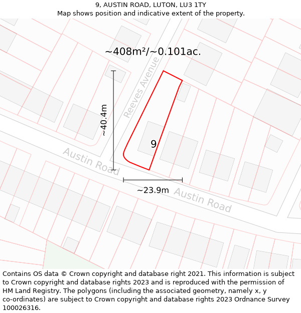 9, AUSTIN ROAD, LUTON, LU3 1TY: Plot and title map