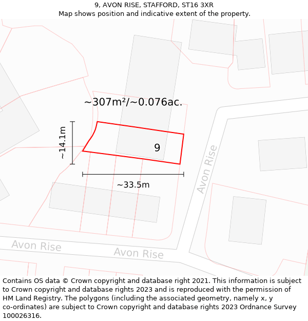 9, AVON RISE, STAFFORD, ST16 3XR: Plot and title map