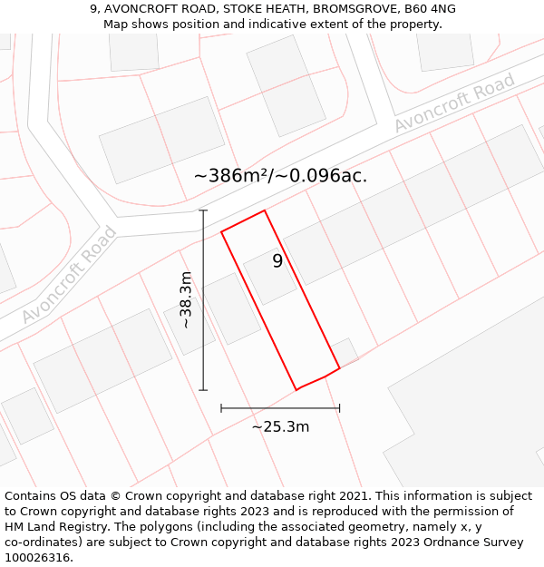 9, AVONCROFT ROAD, STOKE HEATH, BROMSGROVE, B60 4NG: Plot and title map