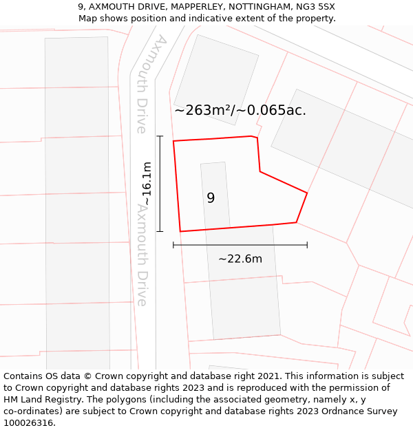 9, AXMOUTH DRIVE, MAPPERLEY, NOTTINGHAM, NG3 5SX: Plot and title map