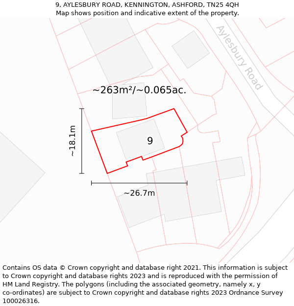 9, AYLESBURY ROAD, KENNINGTON, ASHFORD, TN25 4QH: Plot and title map