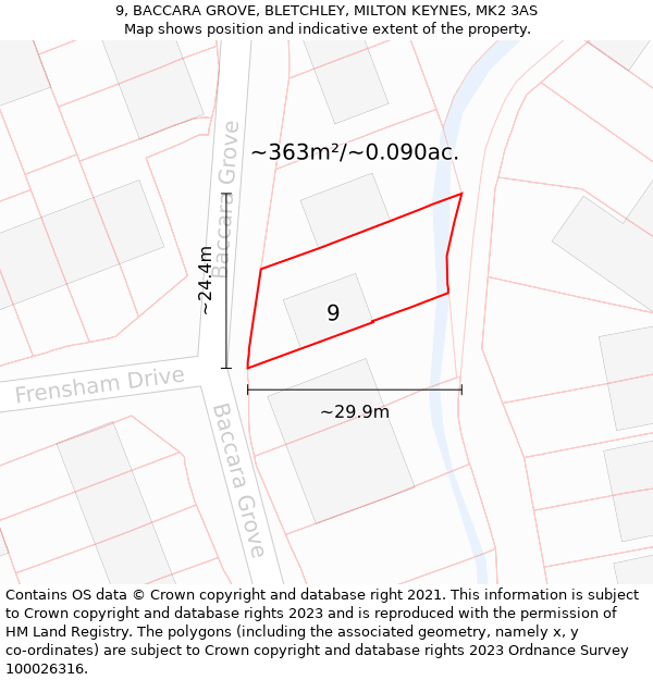 9, BACCARA GROVE, BLETCHLEY, MILTON KEYNES, MK2 3AS: Plot and title map