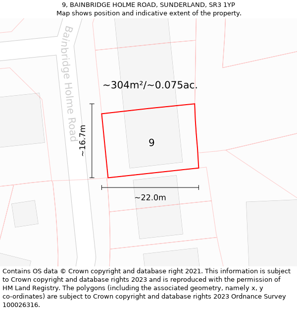 9, BAINBRIDGE HOLME ROAD, SUNDERLAND, SR3 1YP: Plot and title map