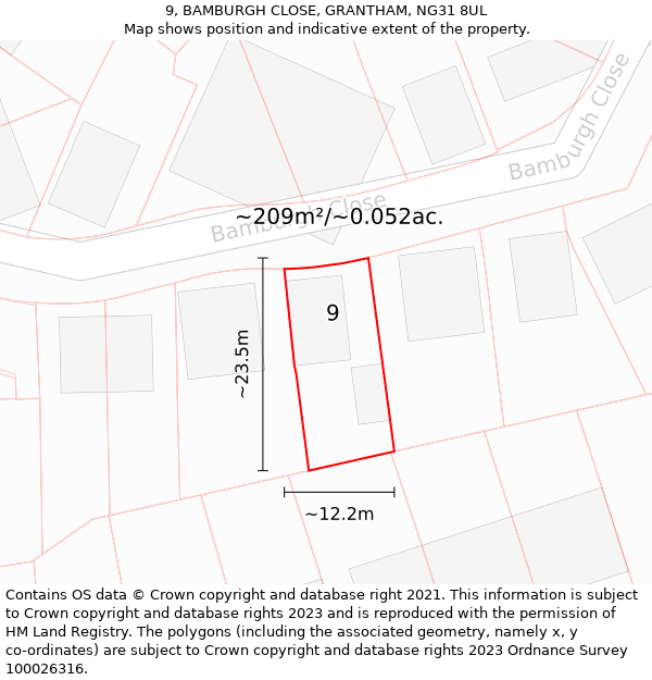 9, BAMBURGH CLOSE, GRANTHAM, NG31 8UL: Plot and title map