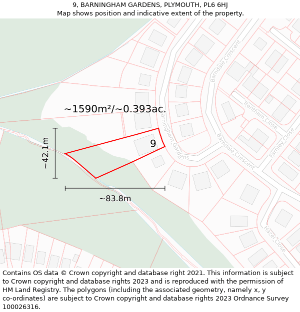 9, BARNINGHAM GARDENS, PLYMOUTH, PL6 6HJ: Plot and title map