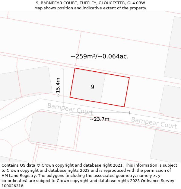 9, BARNPEAR COURT, TUFFLEY, GLOUCESTER, GL4 0BW: Plot and title map