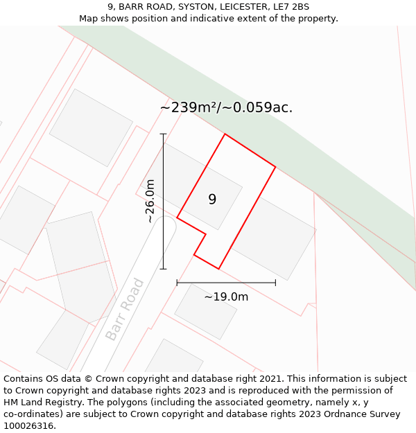 9, BARR ROAD, SYSTON, LEICESTER, LE7 2BS: Plot and title map