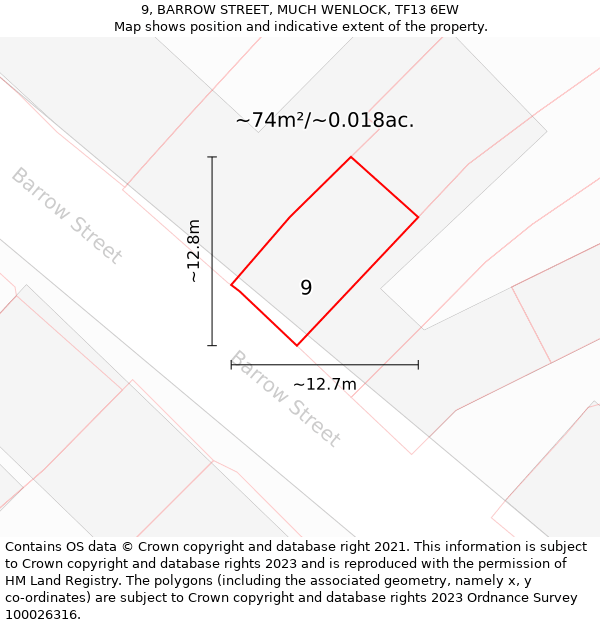 9, BARROW STREET, MUCH WENLOCK, TF13 6EW: Plot and title map