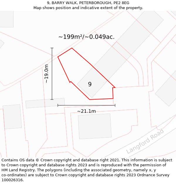 9, BARRY WALK, PETERBOROUGH, PE2 8EG: Plot and title map