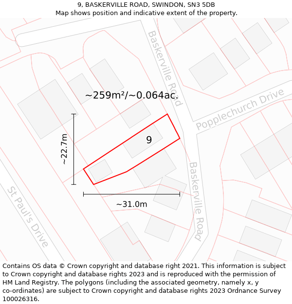 9, BASKERVILLE ROAD, SWINDON, SN3 5DB: Plot and title map