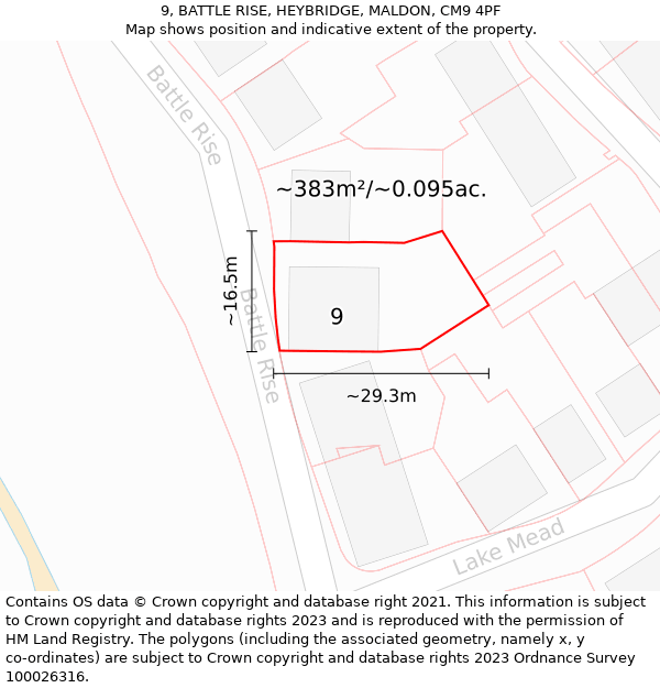 9, BATTLE RISE, HEYBRIDGE, MALDON, CM9 4PF: Plot and title map