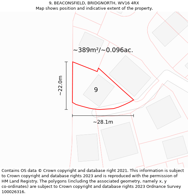 9, BEACONSFIELD, BRIDGNORTH, WV16 4RX: Plot and title map